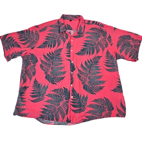 Design In Italy Hawaiian Shirt Mens 4XL Pink Fern Tropical Vacation Tiki Beach - Picture 1 of 10